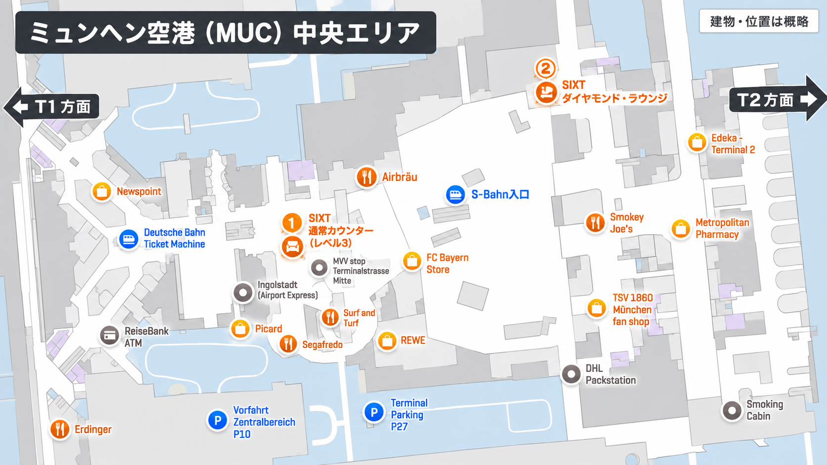 図2:SIXTの通常カウンターとDiamond Loungeの位置関係。2拠点は別の場所にあるため、案内メールを確認